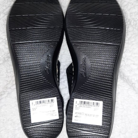 NWT Clarks Collection Women's Size 8 Med BLACK TEXTILE Floral Detail Sandals - Picture 10 of 12